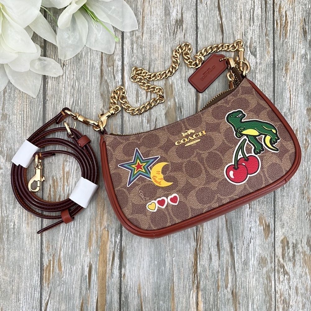 Teri Mini Crossbody Shoulder Bag In Signature Canvas With Sticker Print Purse - Picture 6 of 6
